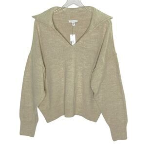 Topshop S NEW Womans Collared Polo Sweater Oatmeal Beige Quiet Luxury